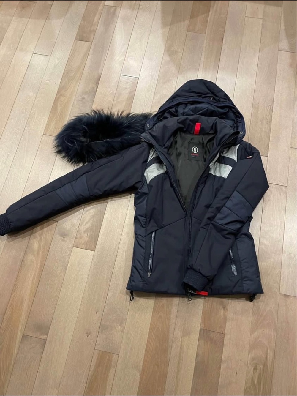 Bogner Black Hooded Ski Jacket with amovible fox Fur Trim
